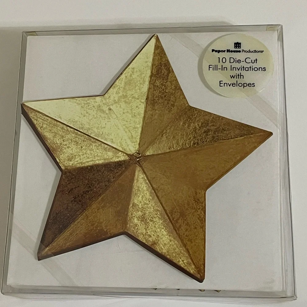 New Paper House Gold Star Die Cut Fill In Invitations Set/10 Christmas New Years